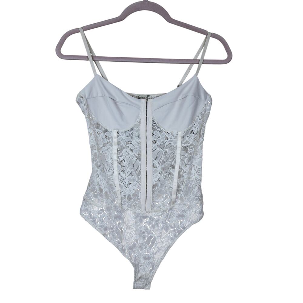 NWT Free People X Intimately Ivory Lace Night Rhythm Mesh Corset Bodysuit Size M